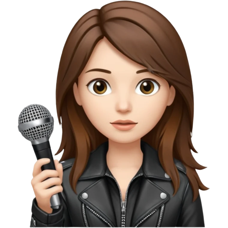 lether jacket log hair woman holding microphone emoji
