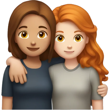 Brown haired girl and ginger haired girl hugging emoji