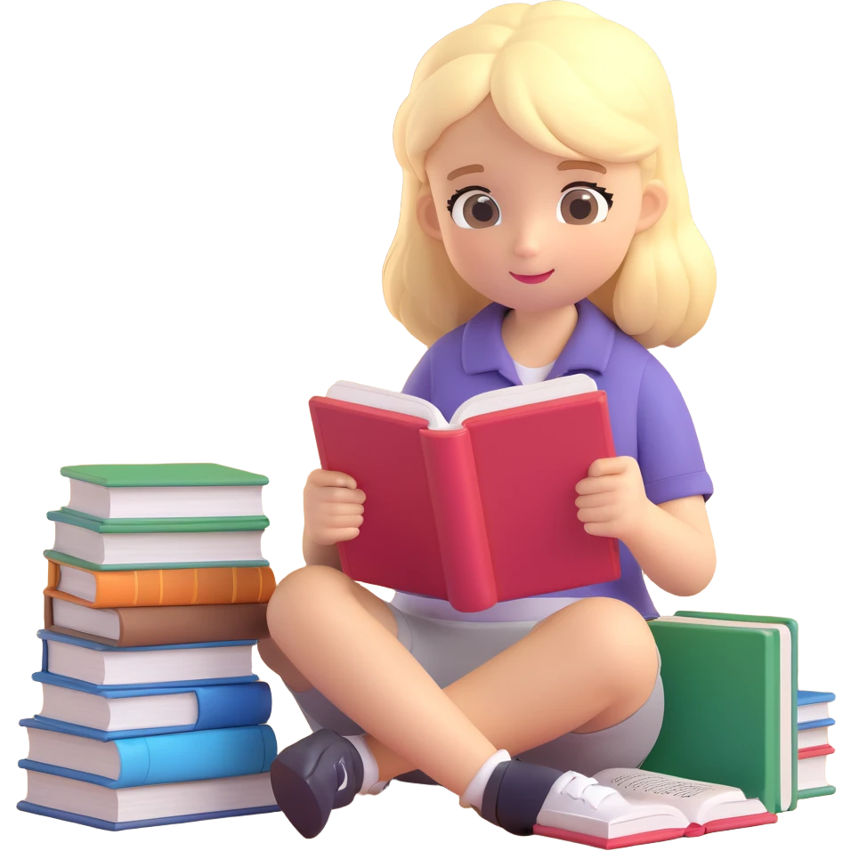 cute blonde girl reading books studying teen no scenery  emoji