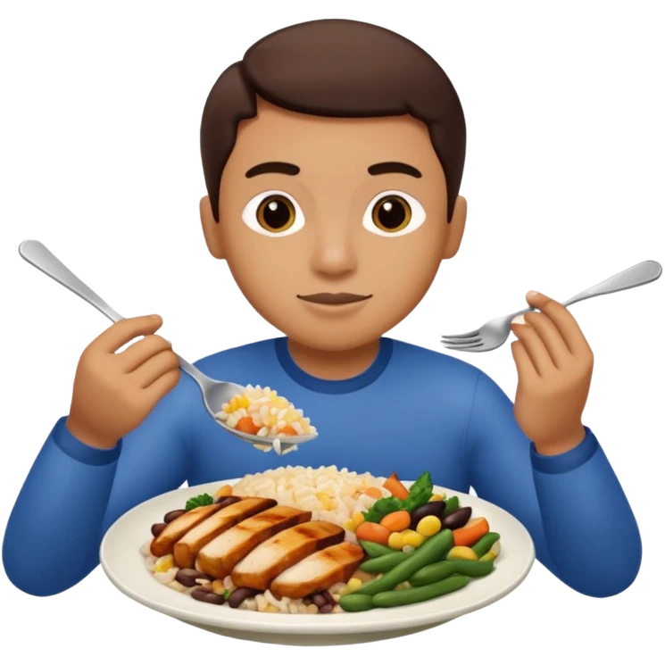 Create a person having lunch. Not a sandwich. Rice, beans, vegetables and chicken. emoji