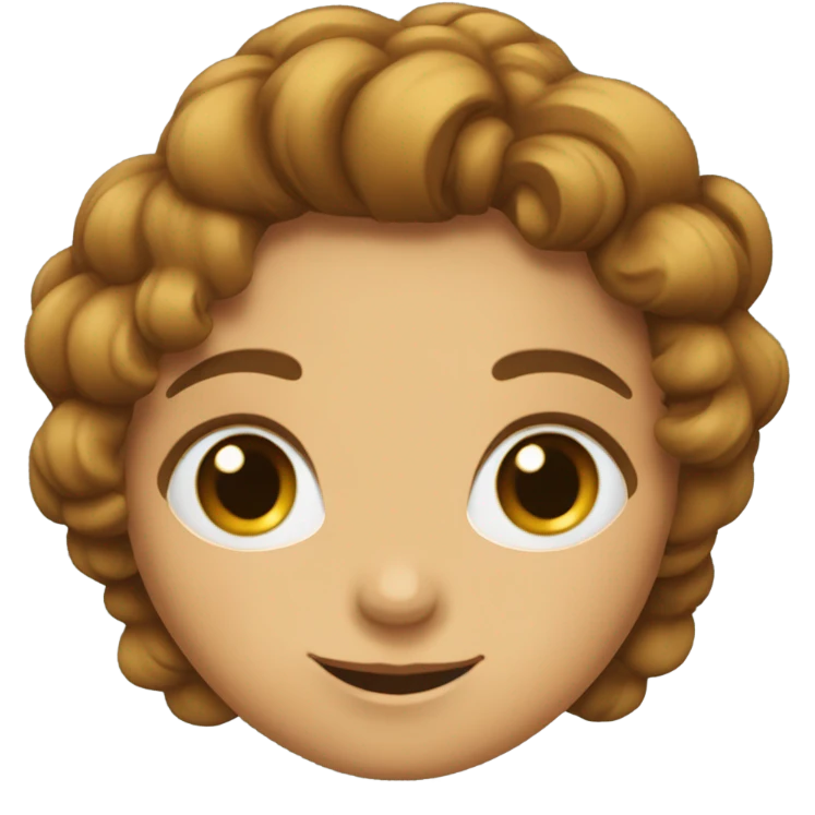 Uma menina branca, de olhos azulados, cabelo cacheado da cor castanho  emoji