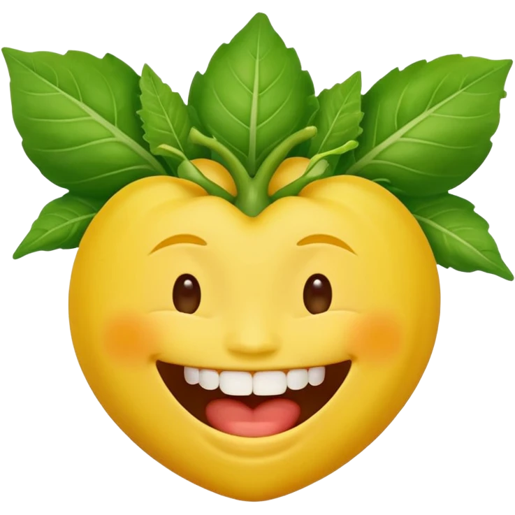 yellow face emoji laughing with vegetable leaf stuck on teeth emoji