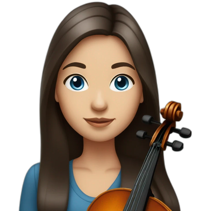 Girl Cellist with straight long dark brown hair and blue eyes emoji