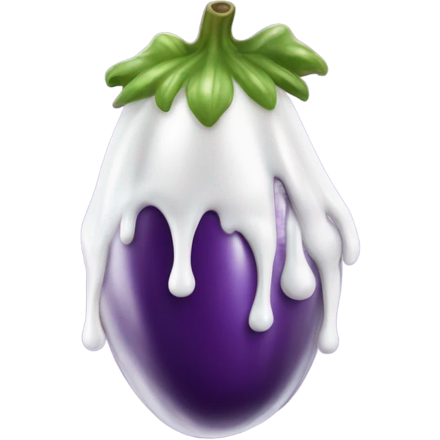 egg plant oozing milk from only the bottom of the eggplant emoji