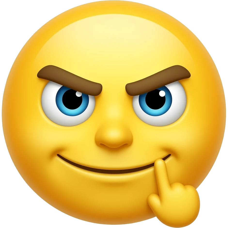 A smug yellow face smiling grinning cheeky with finger in mouth emoji