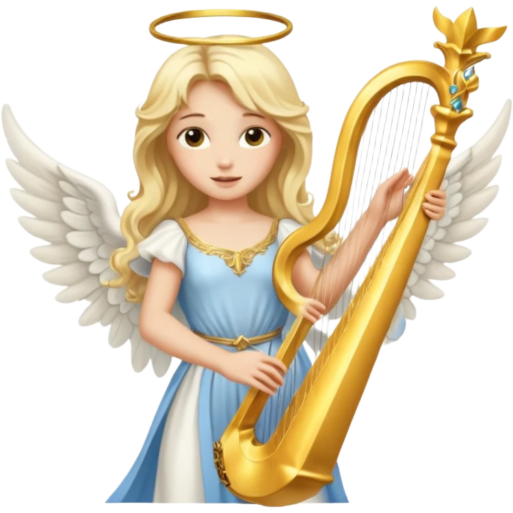Female angel holding harp with flowing hair emoji