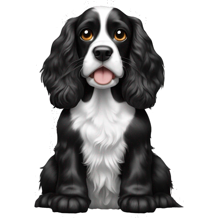 happy black and white english cocker spaniel with nose spots  emoji