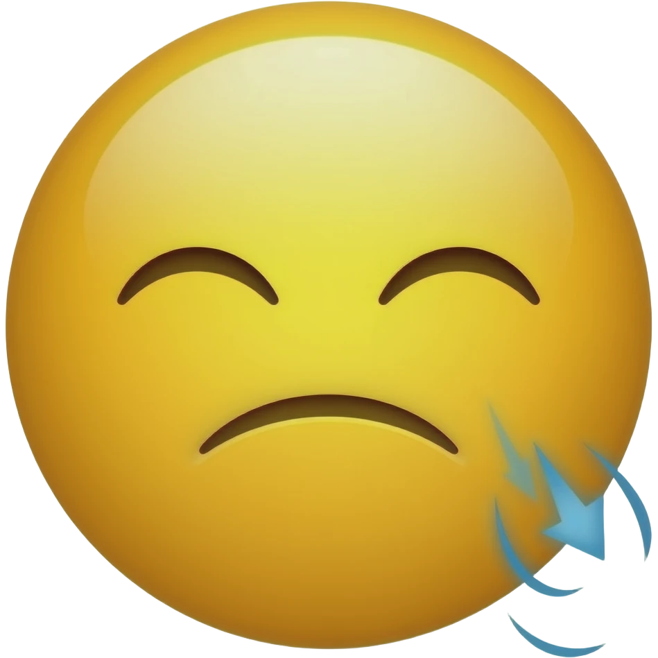 a yellow smiley face with closed eyes, an evident upset smile, and motion lines indicating upward/downward movement, DISCORD emoji