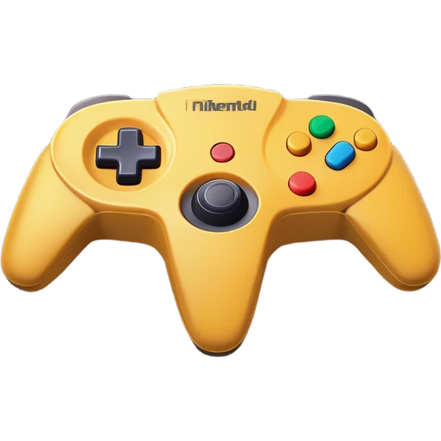 Clash of Clans aesthetic: Cinematic Playful Nintendo 64 Console Portrait Emoji, rendered in a 3D vector-style similar to standard emojis with minimal shading and bold, simplified shapes. A compact, distinct form with signature details, softly glowing with a nostalgic gaming charm. Simplified yet unmistakably iconic, highly detailed and consistent, glowing with a soft radiance and high shine. Stylized with a touch of retro gaming magic and a soft glowing outline, capturing the essence of a beloved gaming relic with a friendly, playful manner! emoji