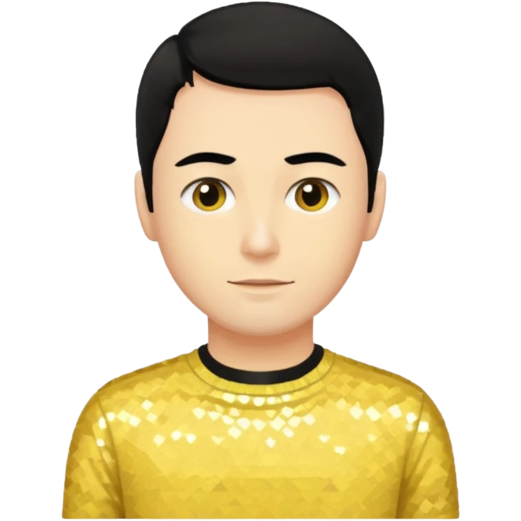 Greg Page from The Wiggles with black hair, yellow sequin skivvy shirt emoji