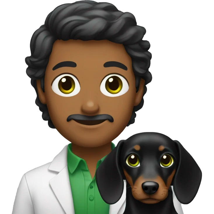 Lebanese with green eyes holding a black dachshund emoji