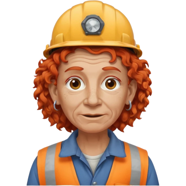 very curly red haired, earringed construction worker very old emoji