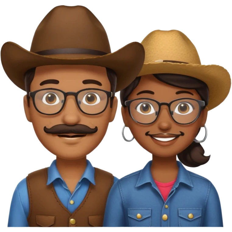 White brown cow boy with glasses and mustache with black girl emoji