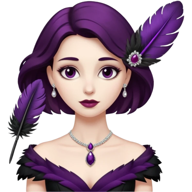 feather brooch + plum black gown,Shadow Princesses. emoji