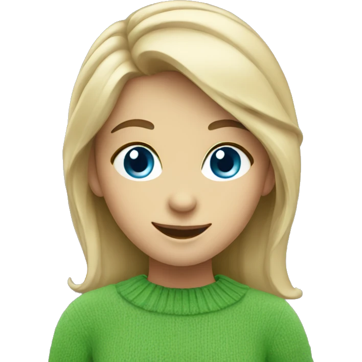 smiling girl in green sweater blue eyes emoji