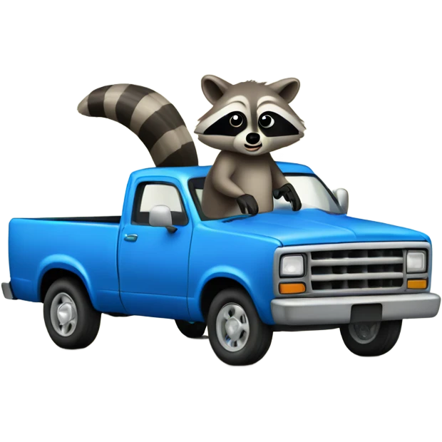 Raccoon steering blue pickup truck old school emoji