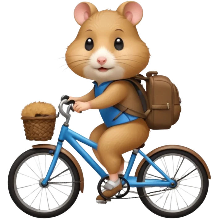 A hamster is riding a bicycle and wearing a backpack. emoji