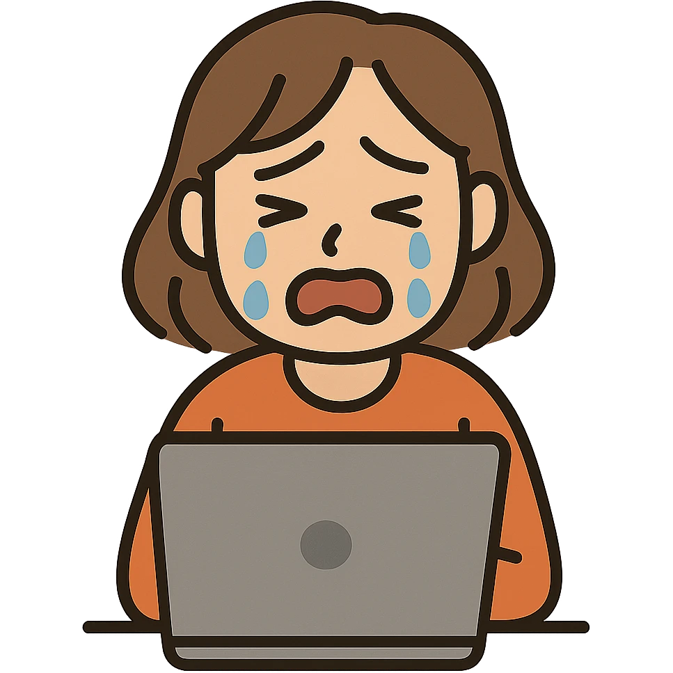 flat toon style crying woman with laptop emoji