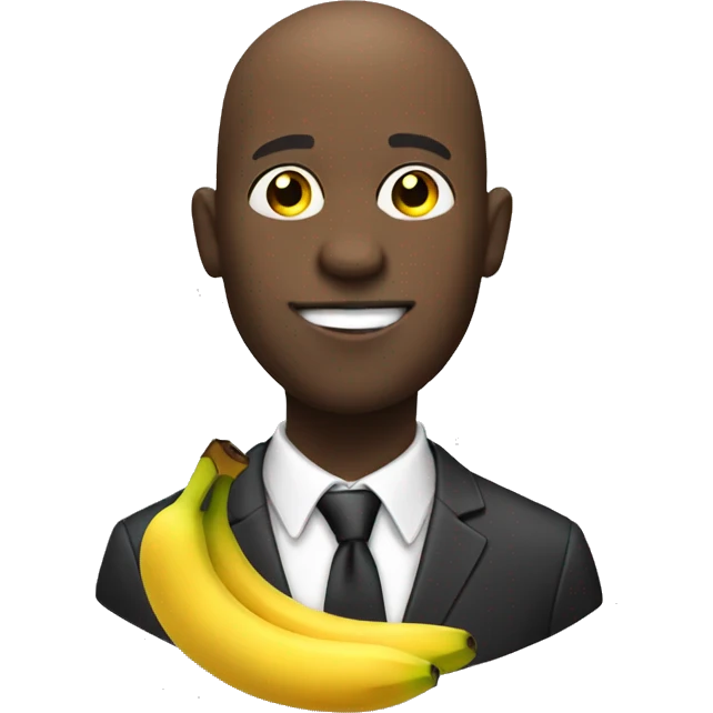 Bald black man with suit eating a banana  emoji