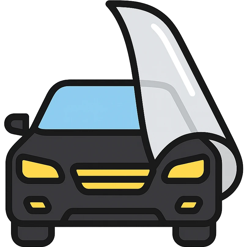 icon of a high-end black car partially covered by a rolled transparent or light gray film, glossy black as main color, film with curved effect to suggest adhesion, modern and clean style, no text emoji