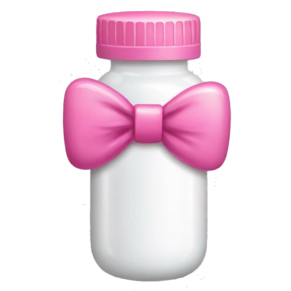 Pill bottle with pink bow emoji