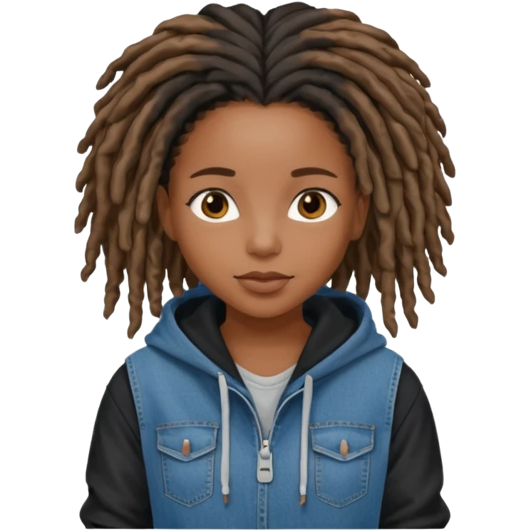 make a black girl with locs wearing a denim hoodie with black sleeves emoji