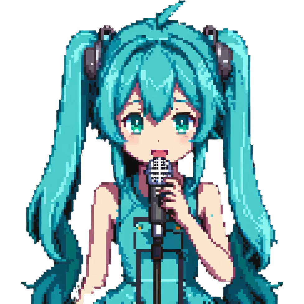 Cute Hatsune Miku singing with microphone emoji