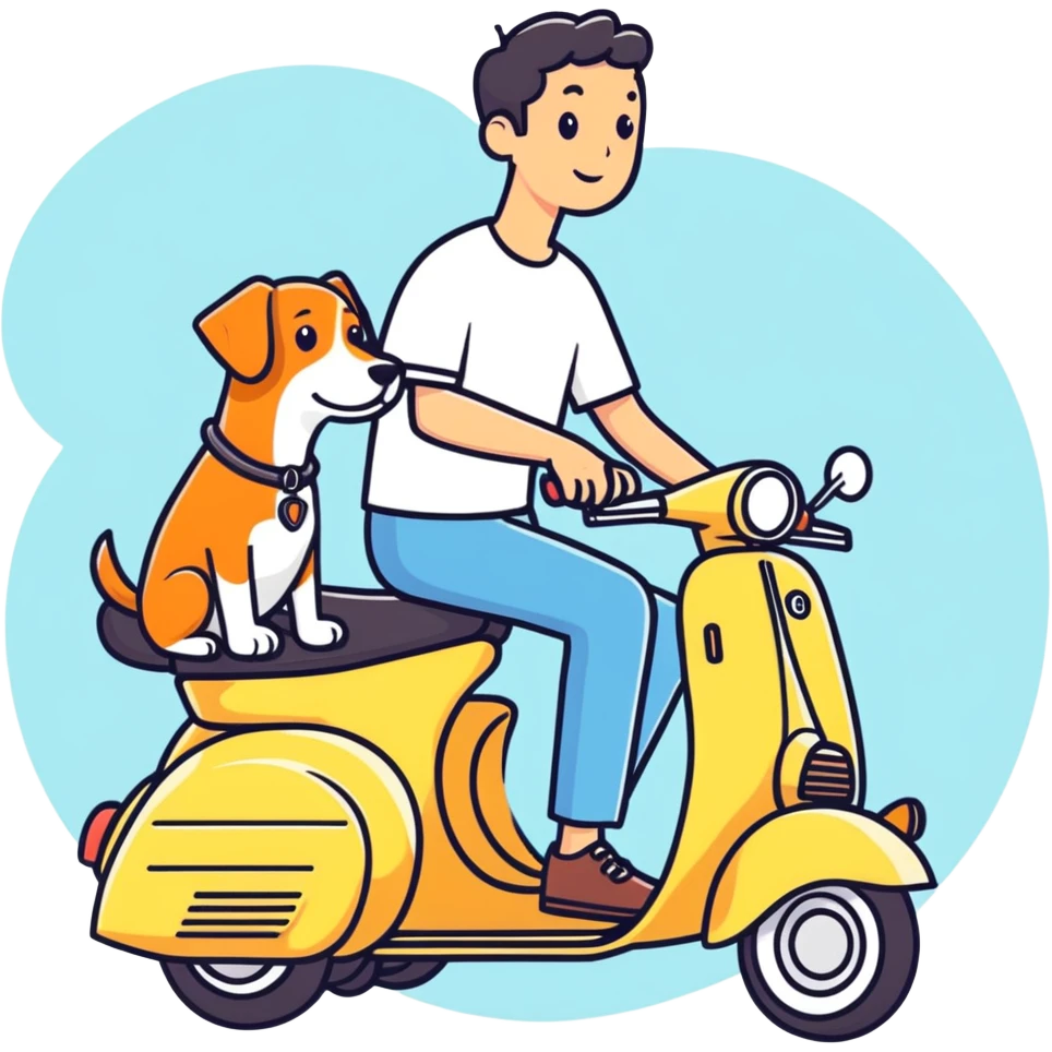 man and his pet dog riding a vespa emoji