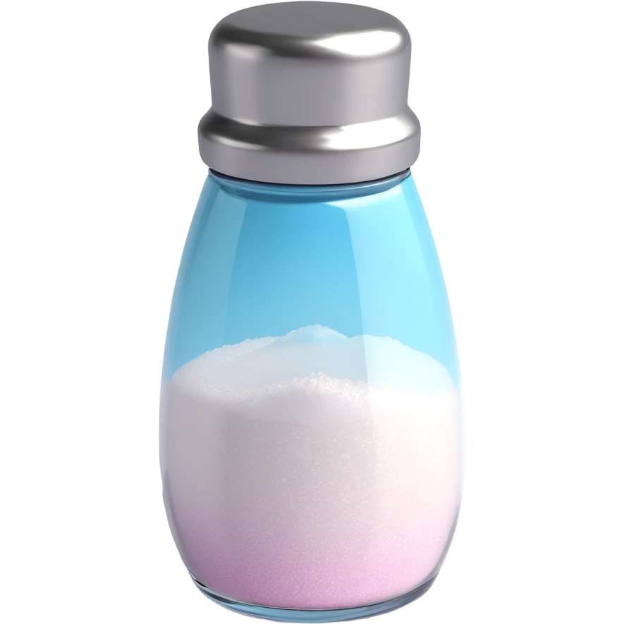 Make a salt emoji with no face that looks exactly like the reference image, in iOS emoji style. 3D, shiny, smooth gradients, soft shadows, realistic salt shaker shape, metallic lid, no face. Add a glossy effect to the glass. emoji