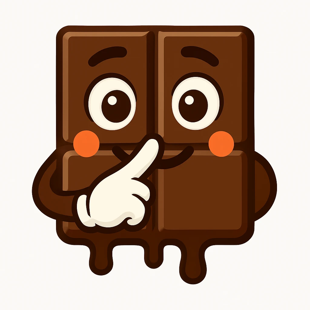 Transform the chocolate bar character into a simple small emoji icon. Keep the face and playful expression, but remove the shoes and any extra details. Make it look clean and minimal as a small emoji style. emoji