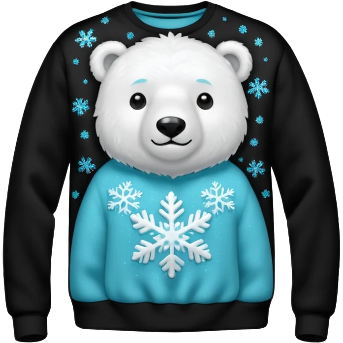 Glitter polar bear
with cyan snowflake on a black sweatshirt emoji