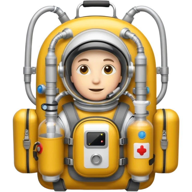 astronaut life support backpack with oxygen tanks and tubes, metallic silver equipment emoji style emoji