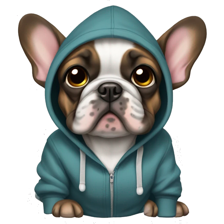 Brindle frenchie dog wearing a hoodie emoji