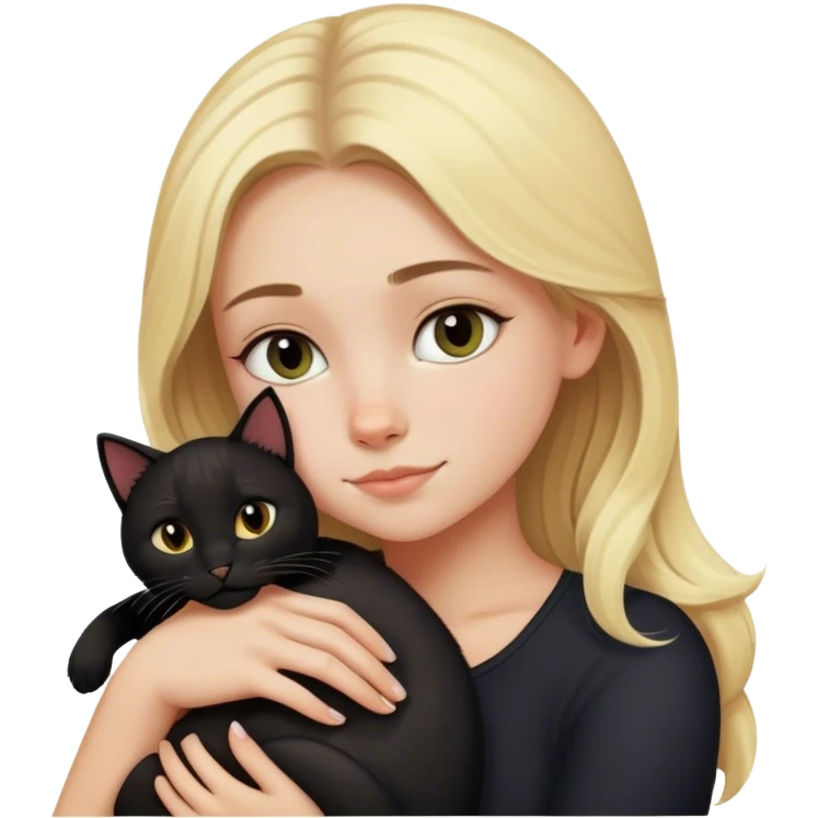 Blonde girl cuddling one black cat emoji