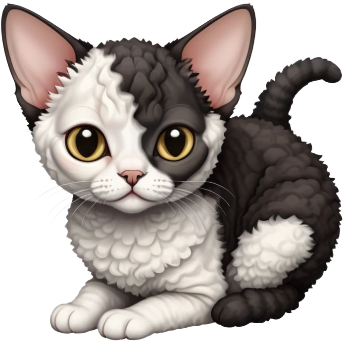Black and white Devon Rex emoji