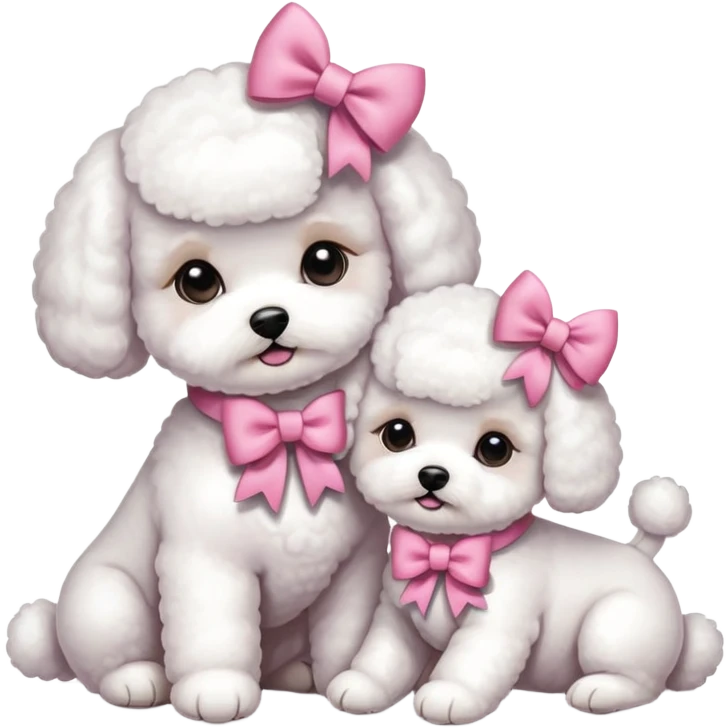 Two Bichon frise girls, mom and baby girl pink emoji