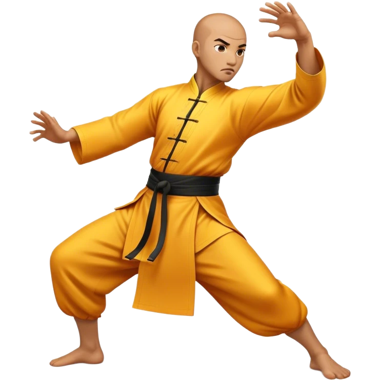 Cinematic Realistic Kung Fu Action Emoji, depicted as an epic martial arts scene with a master executing a precise move in traditional attire, rendered with fluid motion and vibrant textures under dramatic high-contrast lighting. emoji