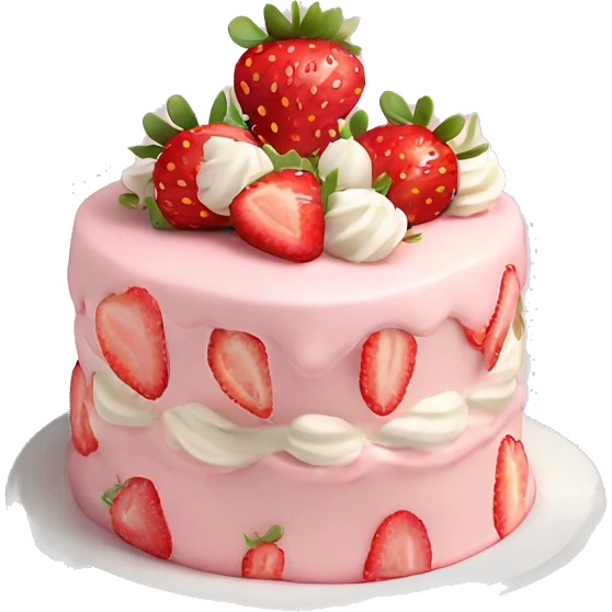 Light Pink strawberries and cream birthday cake  emoji