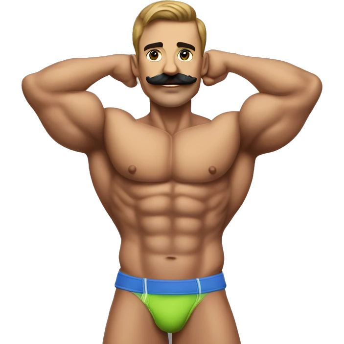 gay bodybuilder with mustache in jockstrap realistic emoji