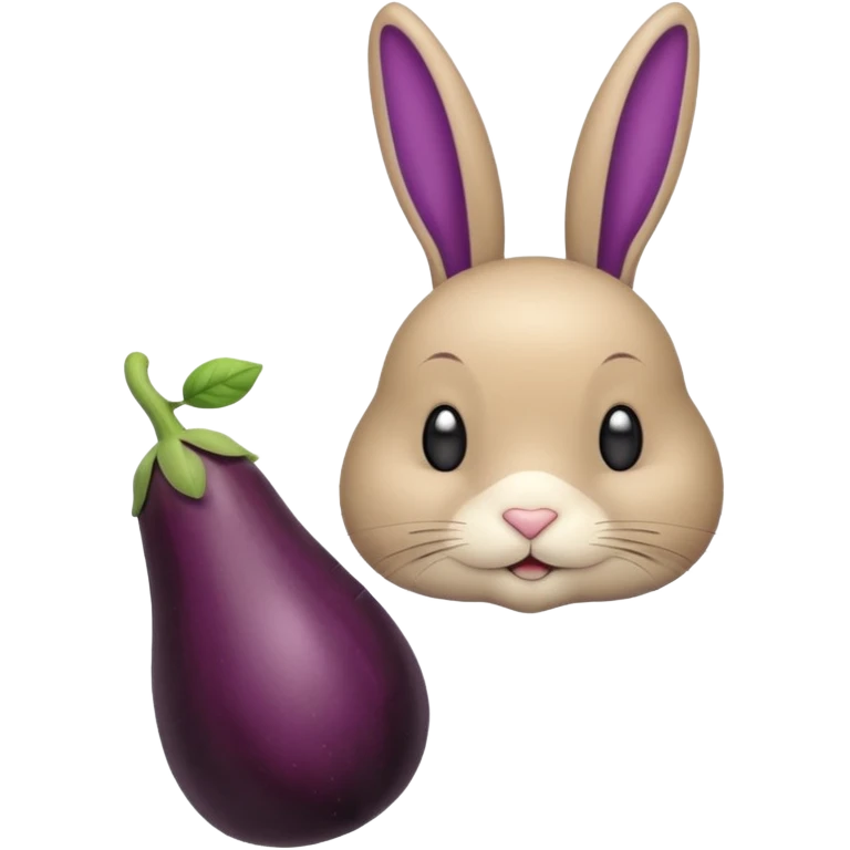 Un lapin beige avec une aubergine sur la tête emoji