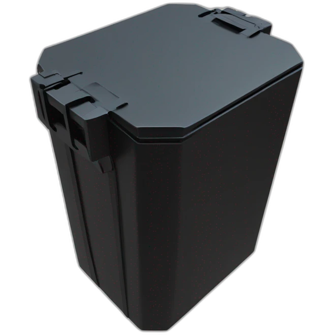 Futuristic tall thin narrow width rectangular military cannister colored matte black emoji