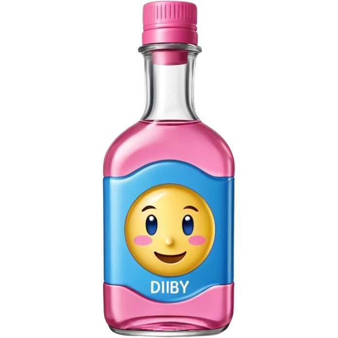 Smiling bottle of oil blue top pink outside with logo that says Diddy oil emoji