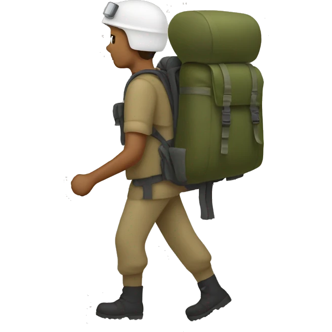 A person hiking with a military rucksack emoji