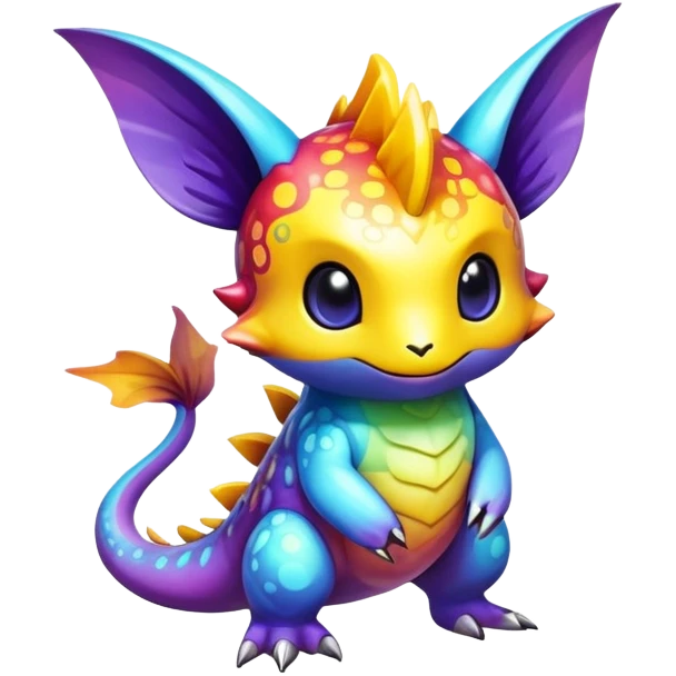 Exotic shiny rare multi-colored epic cute Fakémon-creature, full body, with random markings emoji