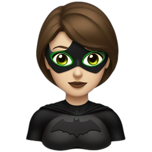 A batman woman in a black mask with brown hair and green eyes  emoji