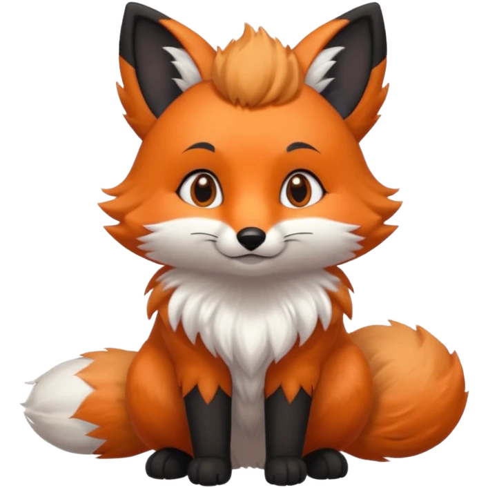 Floofy the Creampuff fox blackish gray fur color chubby Black paws orange color 3 tailsCrystals on the head, tails and Back emoji
