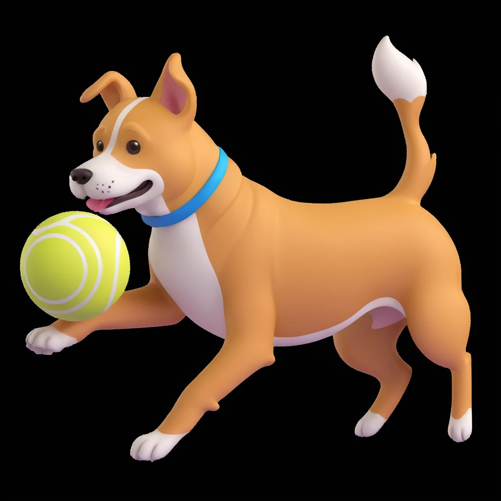 dog chasing ball in forrest, close up pose emoji