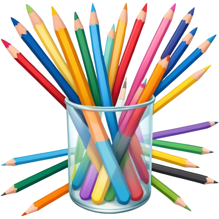 Drawing tools, colored pencils, brushes, pastels, sketching, artistic tools scattered, vibrant colors, clean lines, minimalistic, on a white background, no extra details. emoji