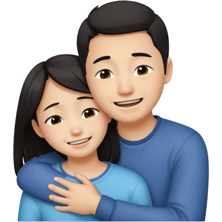 An Asian guy hugging an Asian girl who’s crying emoji