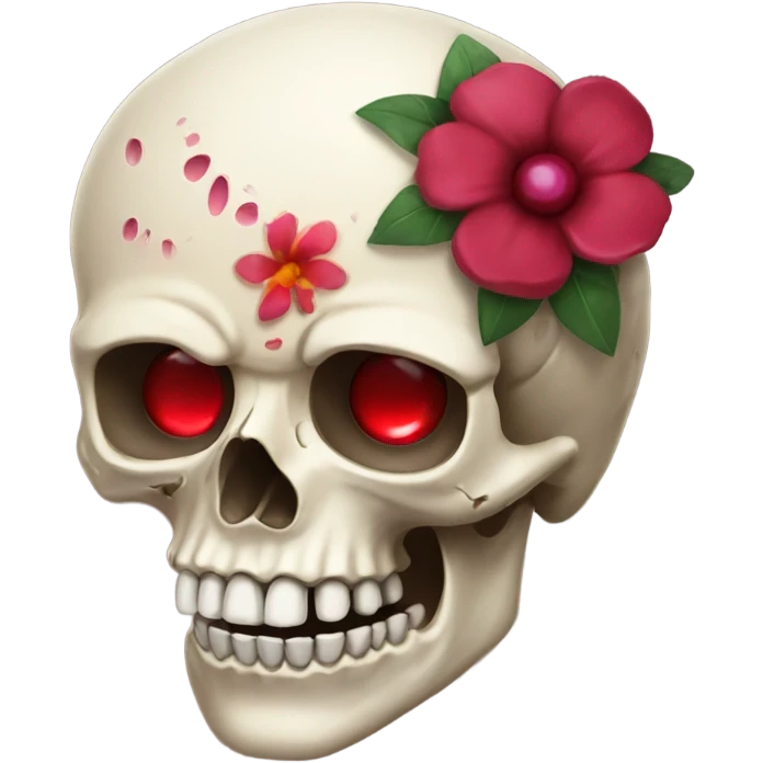 Skull with ruby eyes and flower in mouth  emoji